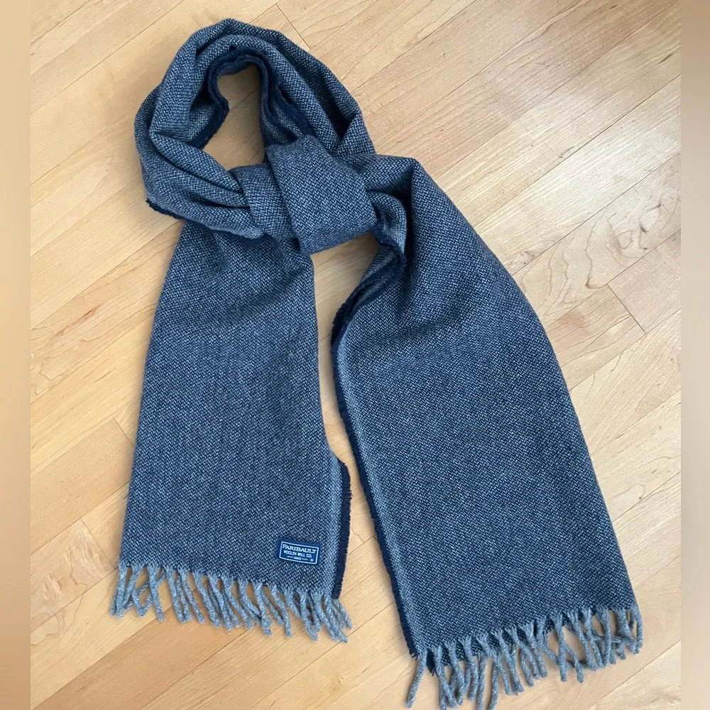 🐑Twill Pattern Navy+Gray Fringed Virgin Wool Scarf | Fairibault Woolen Mill Co.